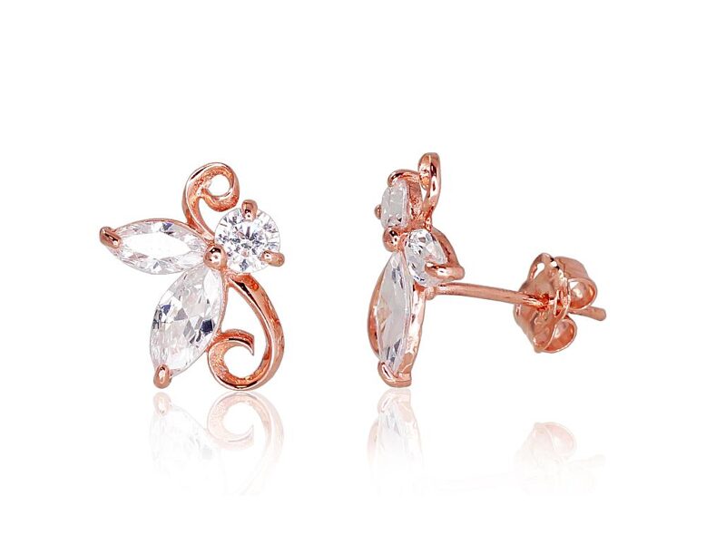 Золотые серьги-гвоздики с цирконами, 585 красное золото, 11 мм