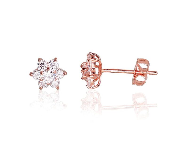 Золотые серьги-пусеты с белыми цирконами, красное золото 585°