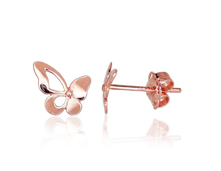 Золотые серьги-гвоздики «Бабочка», красное золото 585°