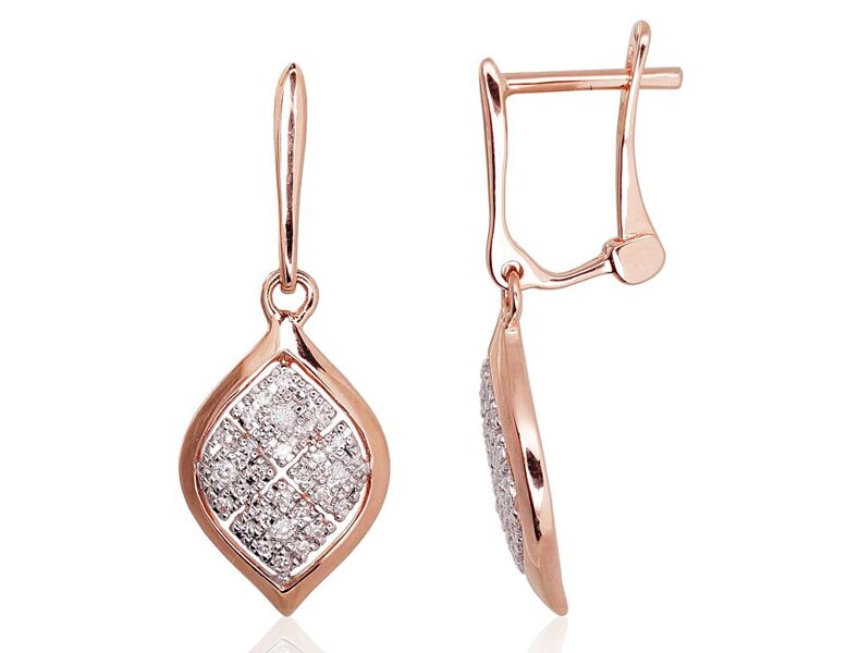 Gold Earrings with Diamonds – 585°, Rhodium, 0.198 Ct, Certified