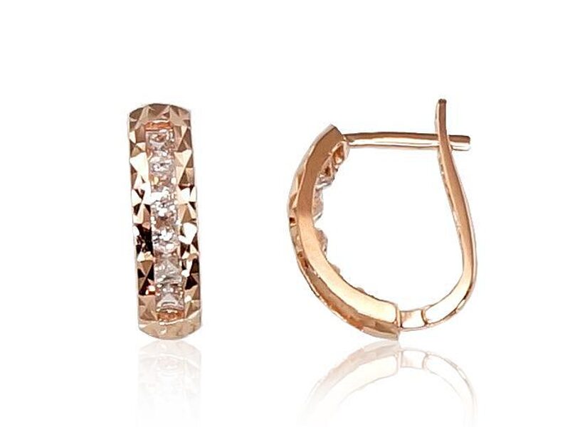 Zelta auskari ar “angļu” slēdzēju un cirkoniem, 585° sarkanais zelts