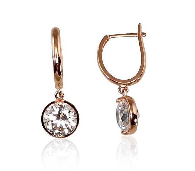 Золотые серьги с цирконами и английской застёжкой, 585 красное золото, 23 мм