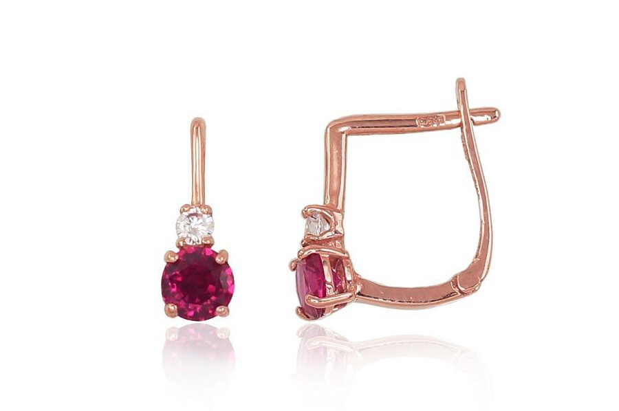 Women’s Gold Earrings – English Lock, 585° Red Gold, Zirconia, 10 mm