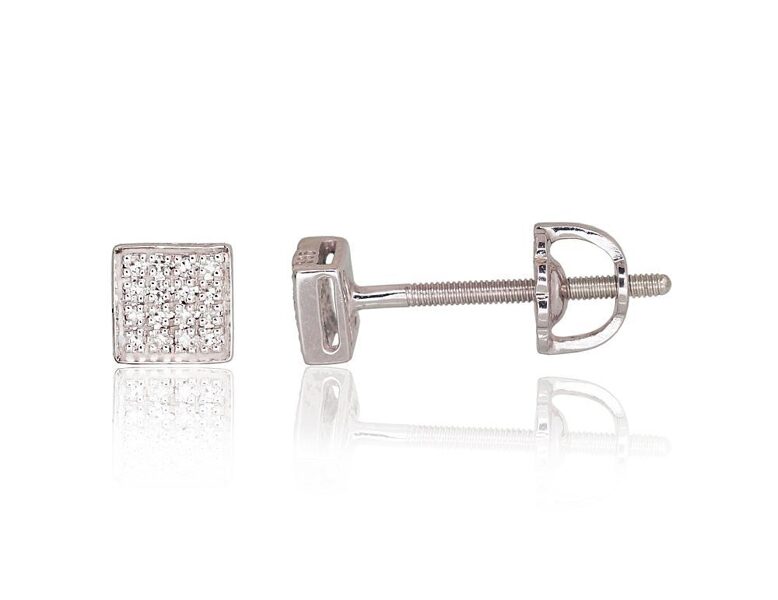 Zelta auskari-nagliņas ar briljantiem, 585° baltais zelts ar skrūvējamu aizdari