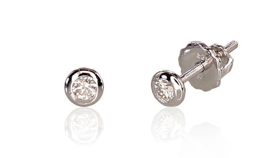Zelta auskari-nagliņas ar briljantiem, 585° baltais zelts ar skrūvējamu aizdari