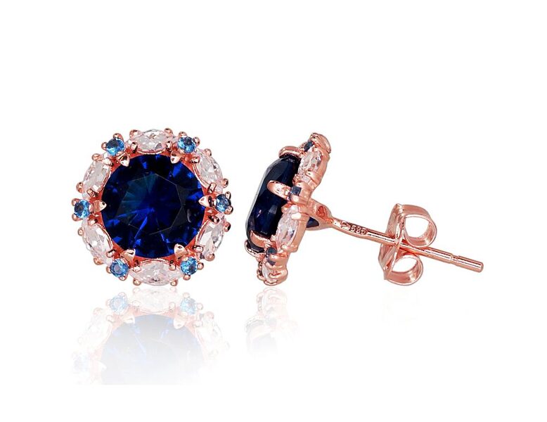 Золотые серьги-гвоздики с синим цирконием, золото 585°