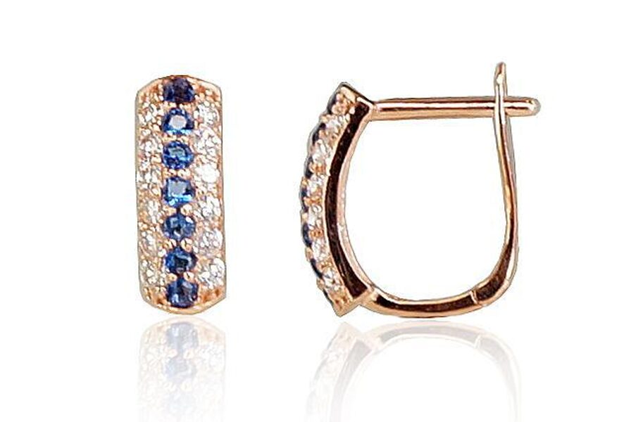 Золотые серьги с синими цирконами и английской застёжкой, 585 красное золото, 12 мм