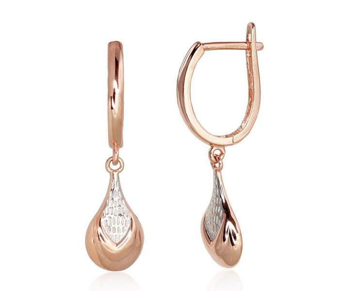 Золотые серьги на английском замке , Красное Золото 585°, родий (покрытие) 