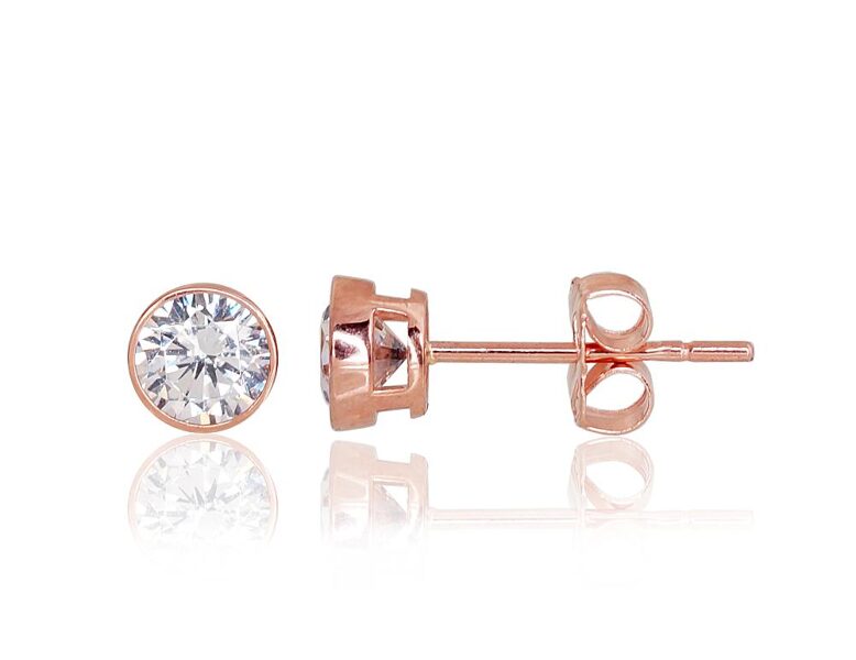 14K Red Gold Stud Earrings with Cubic Zirconia – 5 mm