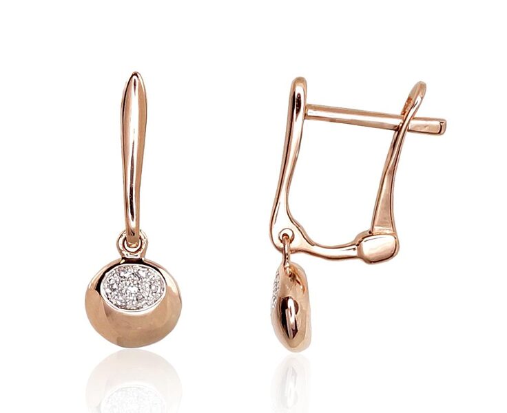 Zelta auskari ar briljantiem, 585° sarkanais zelts, “angļu” slēdzējs