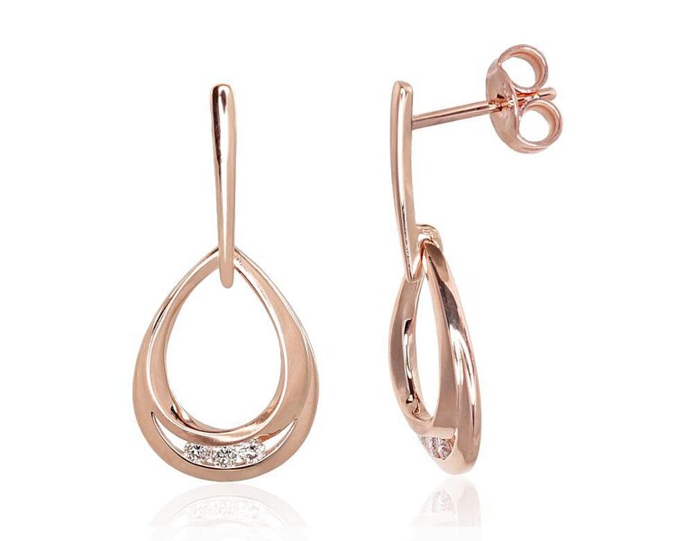 Zelta auskari-nagliņas ar briljantiem, 585° sarkanais zelts, garie