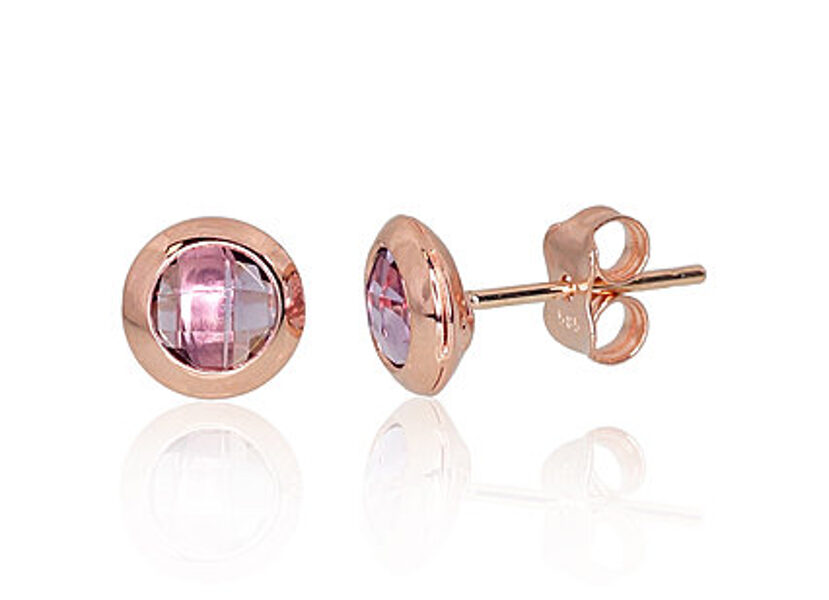 Gold classic studs earrings , Red Gold 585°, Amethyst 