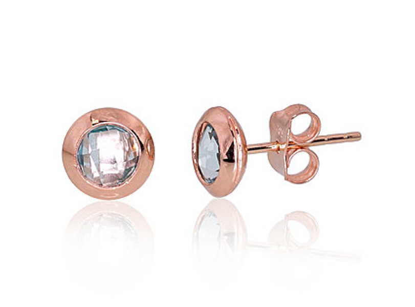 Gold classic studs earrings , Red Gold 585°, Sky Blue Topaz 