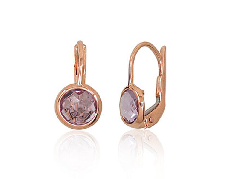 Gold Earrings with Amethyst, 585 Red Gold, English Lock