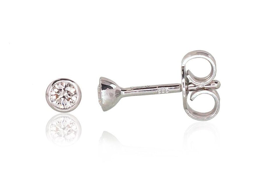 Gold Stud Earrings with Diamonds, 585° White Gold
