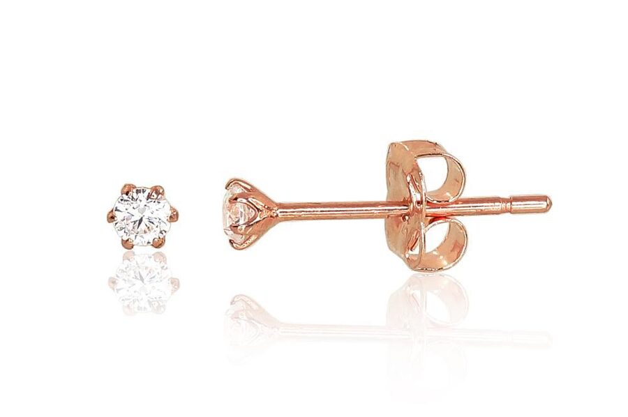 Gold Stud Earrings with Zircon, 585° Red Gold