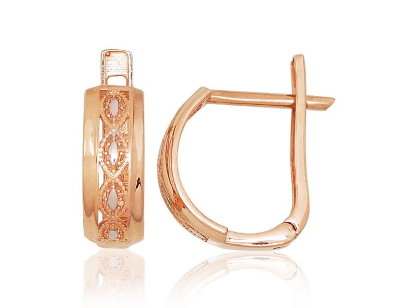 Золотые серьги на английском замке , Красное Золото 585°, родий (покрытие) 