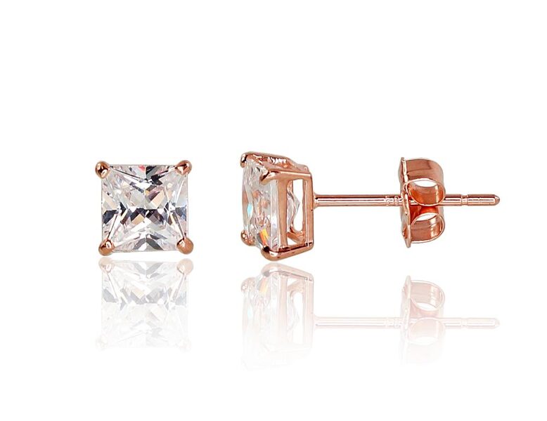 Золотые серьги-гвоздики с цирконами, 585 красное золото, 5 мм