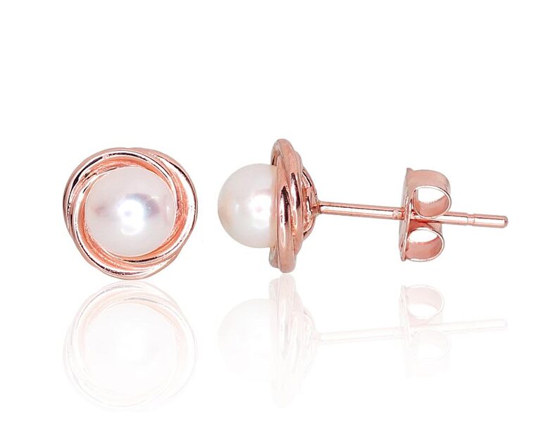 Zelta auskari-puseti , Sarkanais Zelts 585°, Pērles 