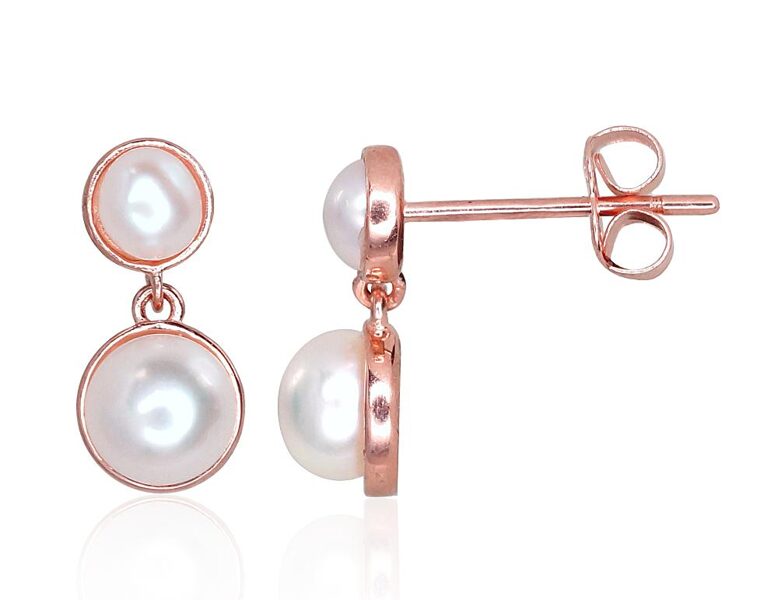 Zelta auskari-puseti , Sarkanais Zelts 585°, Pērles 