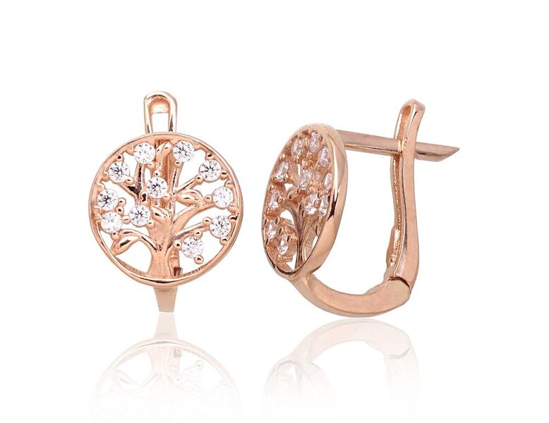 Золотые серьги с английским замком и цирконами, Красное золото 585°, 11 мм