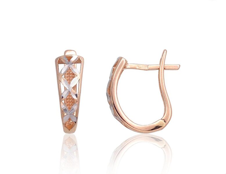 Золотые серьги с английским замком, Красное золото 585° с родиевым покрытием, 13 мм