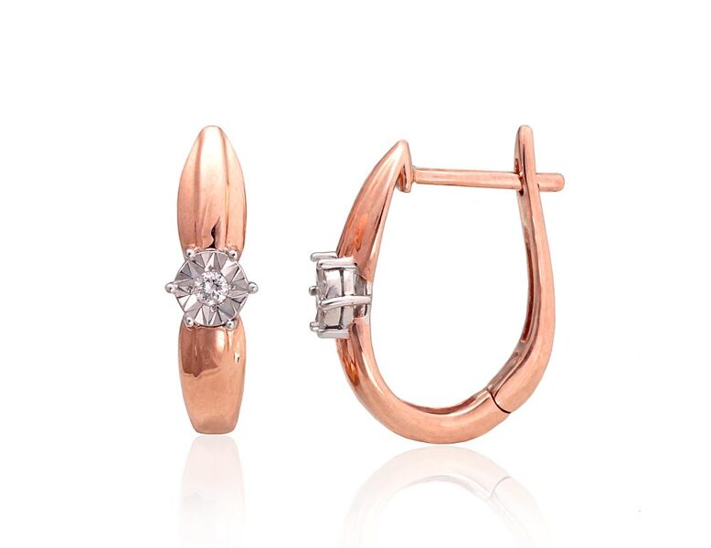 Zelta auskari ar briljantiem, 585° sarkanais un baltais zelts