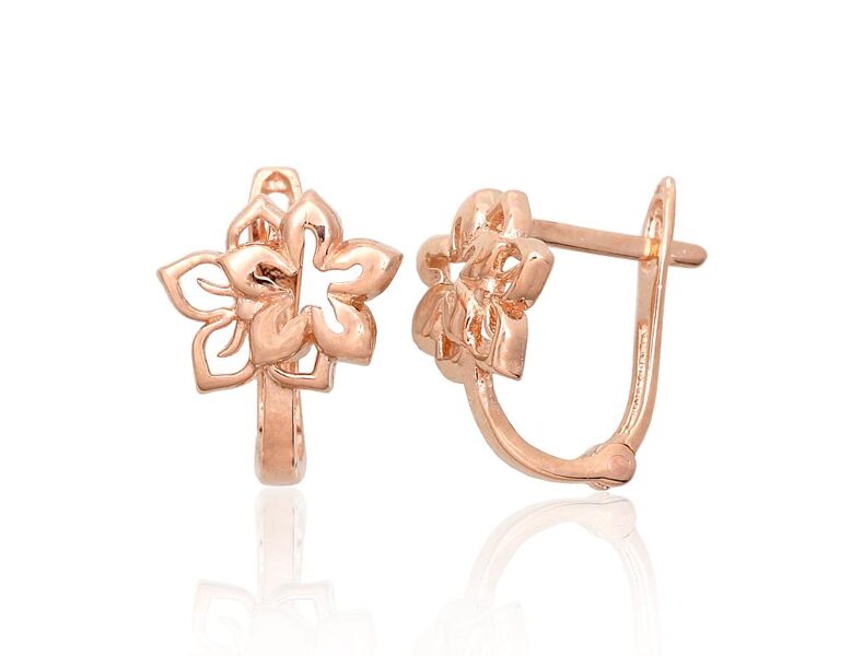 Золотые серьги на английском замке , Красное Золото 585°