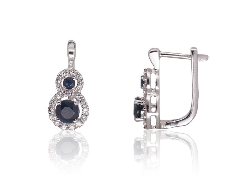 Gold earrings with diamonds and sapphires – 585° white gold, 14 mm