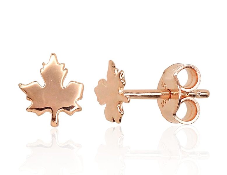 Золотые серьги-гвоздики «Клён», красное золото 585°