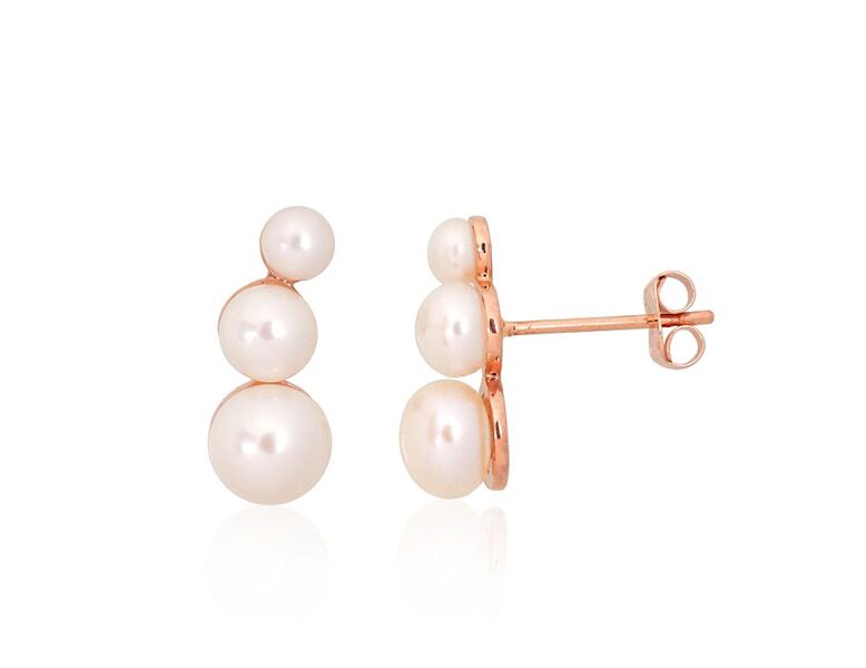 Zelta auskari-nagliņas ar pērlēm – Sarkanais Zelts 585°