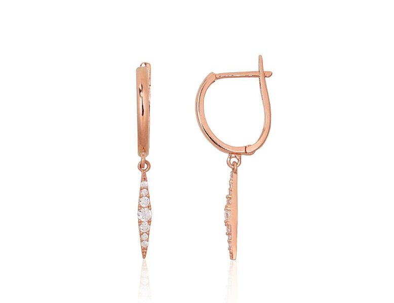 Золотые серьги с английским замком, красное золото 585°, цирконы