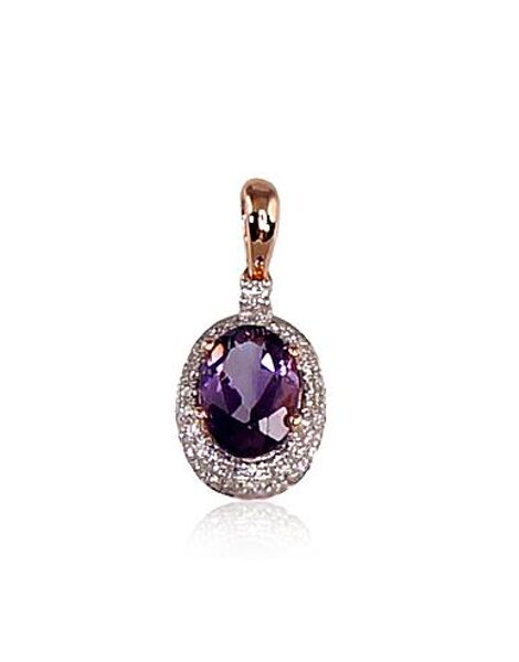 Gold Pendant with Diamonds & Amethyst – 585° Red Gold, 17 mm