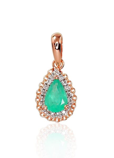Золотой кулон с изумрудом и бриллиантами, красное золото 585°, родиевое покрытие, 16 мм