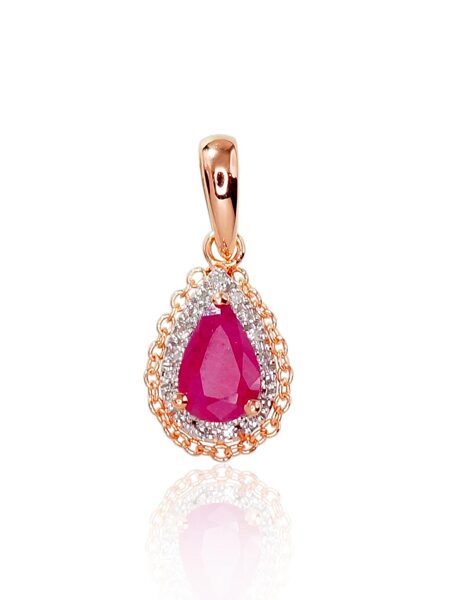 Gold Pendant with Ruby and Diamond – 585° Red Gold, Rhodium Plated