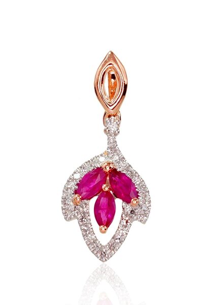 Золотой кулон с рубином и бриллиантами, красное золото 585°, родиевое покрытие, 20 мм