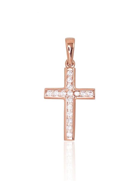 Zelta kulons Katoļu krustiņš ar cirkoniem, Sarkanais zelts 585°