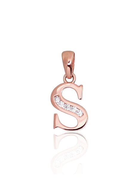 Gold Letter S Pendant with Cubic Zirconia – 14K Red Gold