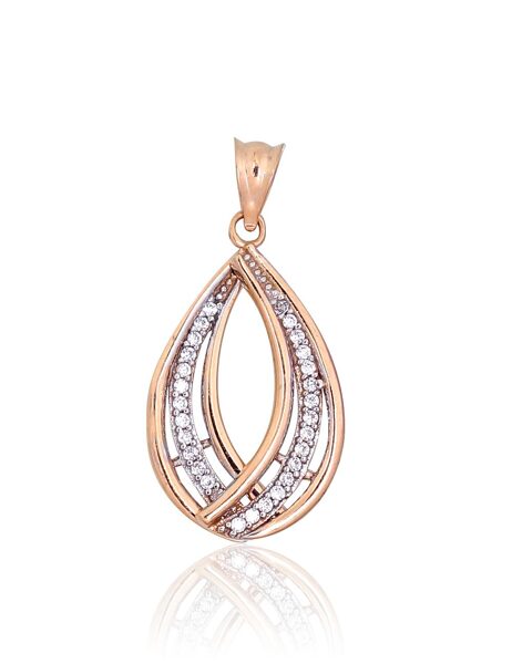 Золотой кулон , Красное Золото 585°, родий (покрытие) , Цирконы 