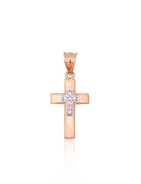 Zelta kulons Krustiņš ar cirkoniem, Sarkanais zelts 585°, rodijs