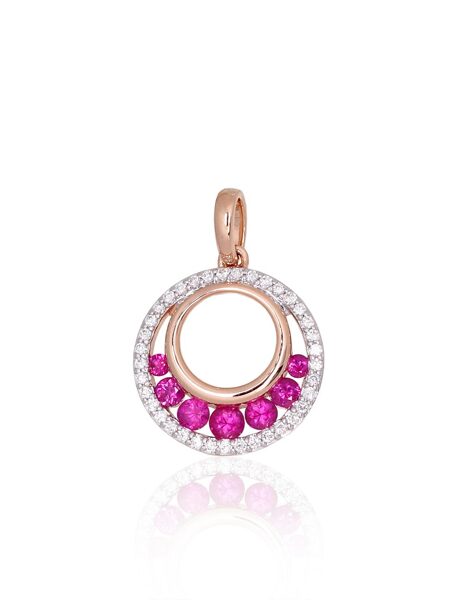 Золотой кулон с рубином и бриллиантами, красное золото 585°, родиевое покрытие, 19 мм