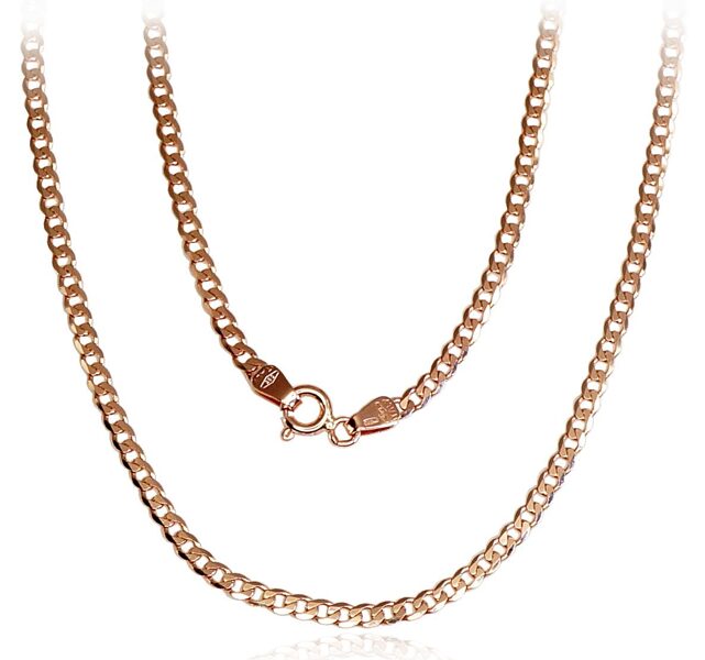 Gold chain Curb 2.3 mm 50 cm, diamond cut , Red Gold 585°