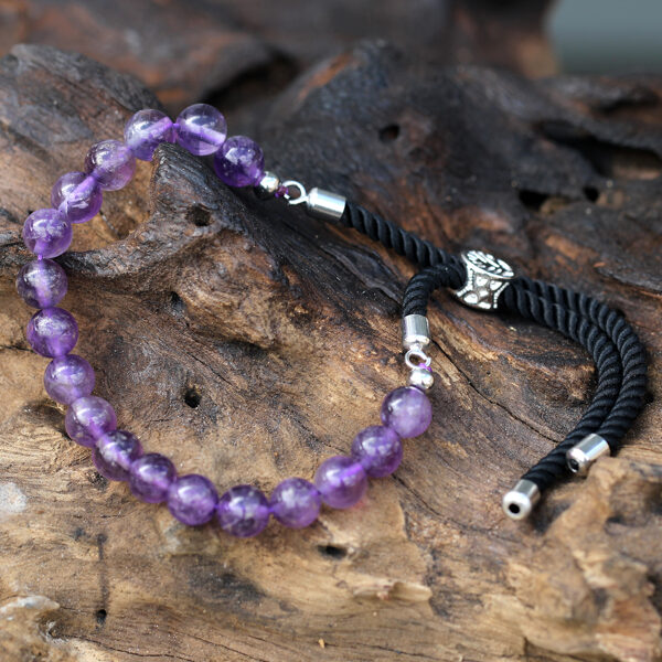 Natural Stone Bracelets Amethyst with Silver Sliding Clasp