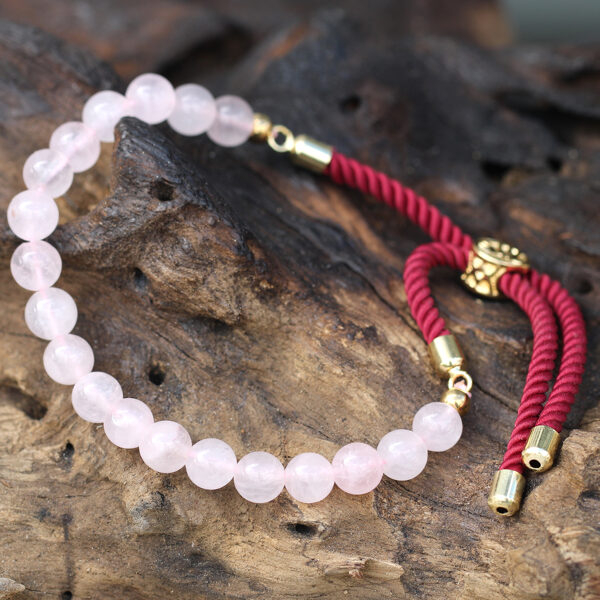 Natural Stone Jewelry - Bracelet with Pink Quartz and Gold Plated Slider