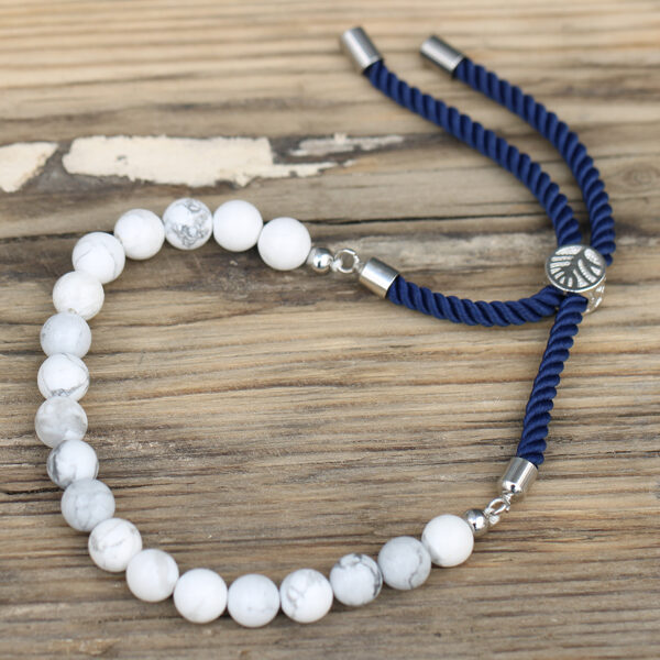 Natural Stone Jewelry Bracelet White Howlite with Silver Sliding Clasp