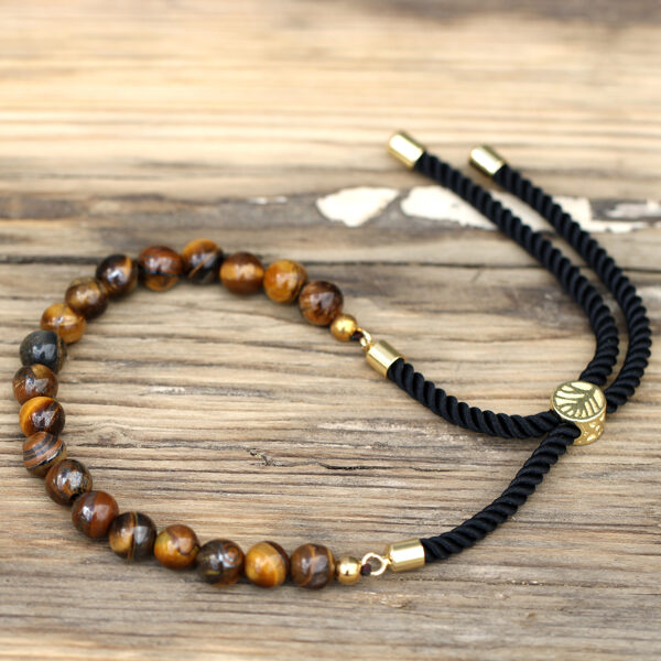 Natural Tiger Eye Gemstone Bracelet with Gold-Plated Sliding Clasp 1