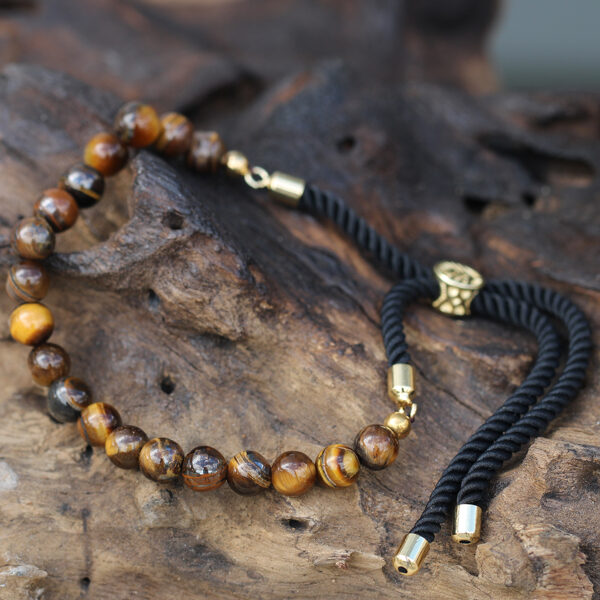 Natural Stone Bracelets Tiger's Eye with Gold Sliding Clasp