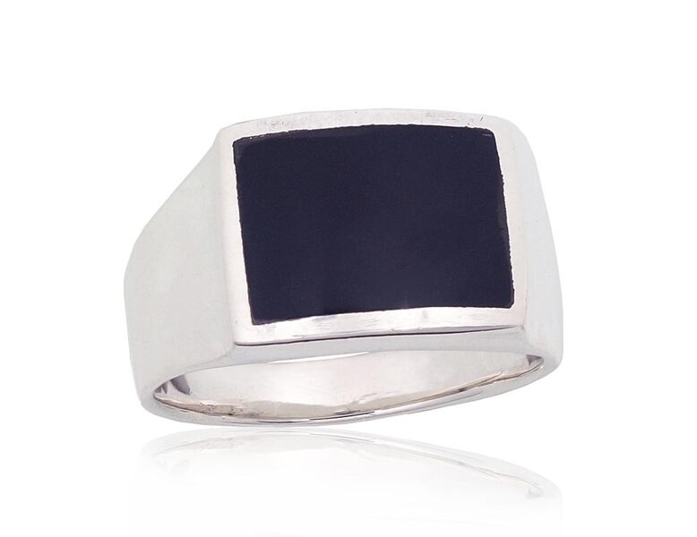 Мужское серебряное кольцо с ониксом, размер 19,5