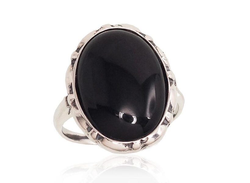 Silver Ring with Onyx – Oxidized 925° Silver, Size 17.5