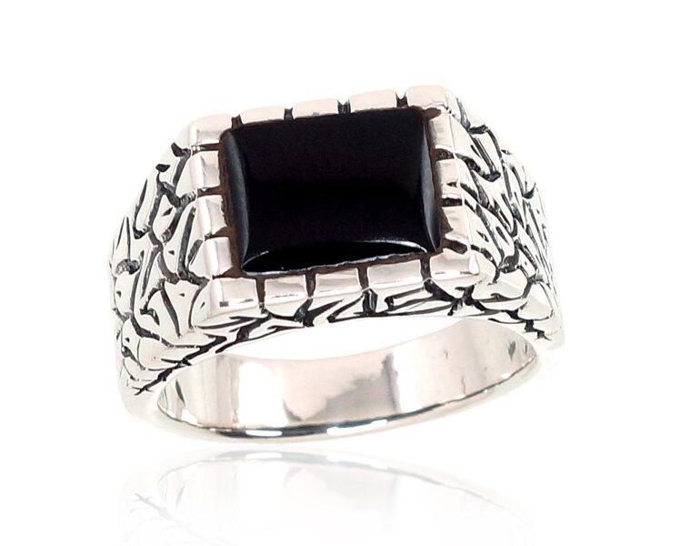 Men's Sterling Silver Ring with Onyx – Oxidized 925 Silver, Size 20